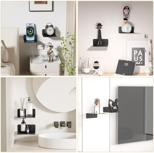 Small Floating Wall Shelves Set of 2 - Adhesive and Screw Mount Matte Black