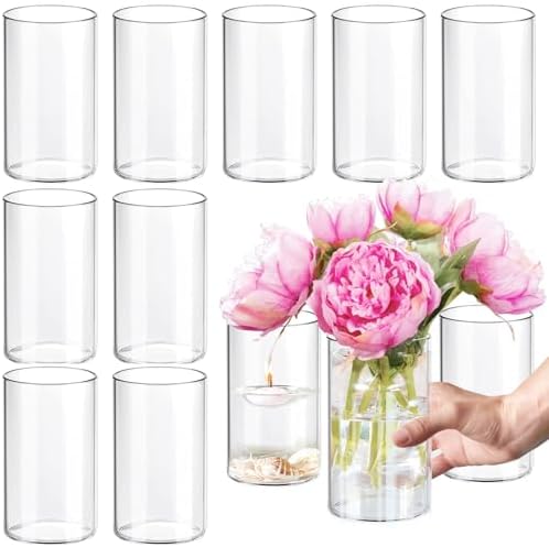 12Pcs Clear Glass Cylinder Vases for Centerpieces and Decor
