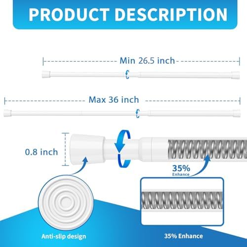 AIZESI Spring Tension Curtain Rod 265-36 Inch Adjustable White Rod No Drilling