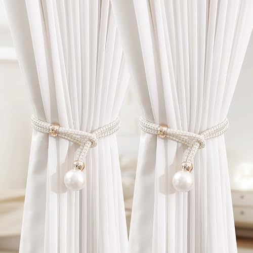 2 Pack Handmade Curtain Tiebacks with Rope White