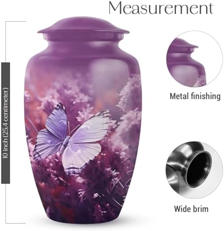 Purple Butterfly Cremation Urn - 10 Inch Large