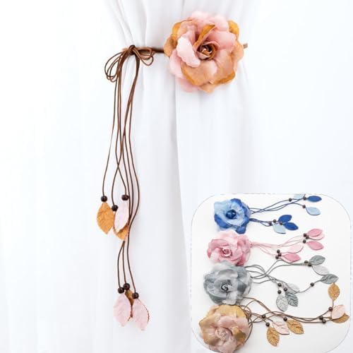 2 Pcs Decorative Curtain Tiebacks with Flower Design Grey