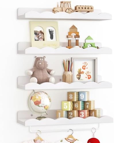 Fixwal Floating Bookshelves Set of 4 with Towel Rack White