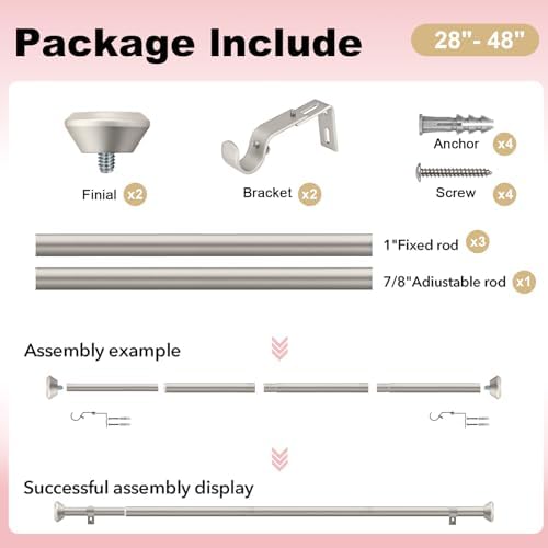 Heavy Duty Curtain Rods for Windows 28-48 Inches with Diamond Finials