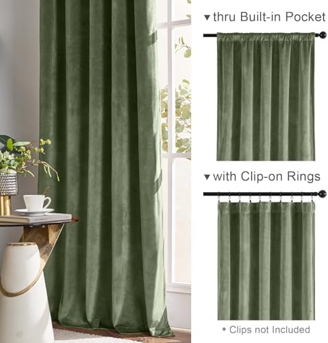 Lazzzy Velvet Thermal Insulated Curtain 84 Inch Sage Green