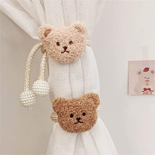 2 Pack Cartoon Bear Curtain Ties Plush Design White