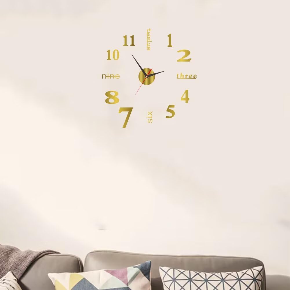 Silent Frameless Wall Clock 157 Inch Gold Acrylic Modern Design