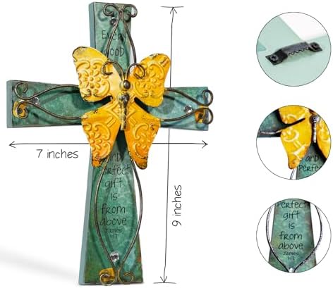 MelinSam Wooden Wall Cross with Inspirational Prayer and Antiqued Metal Butterfly