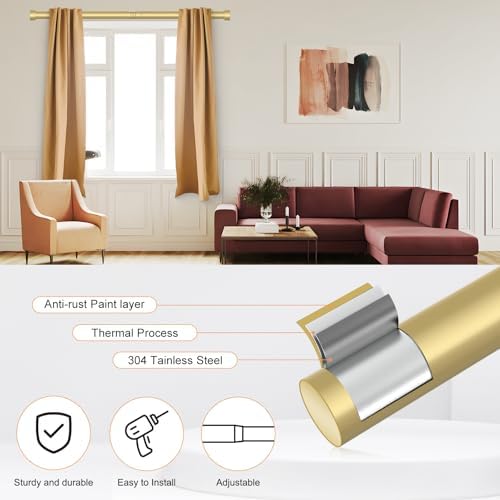 OLV 2 Pack Gold Adjustable Curtain Rods for Windows 48-84 Inch