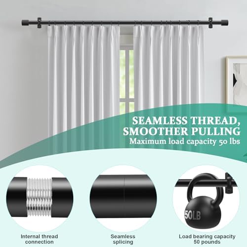 TAOBERFULI Adjustable 1 Inch Black Curtain Rods for Windows