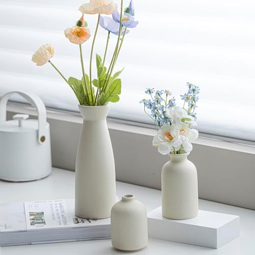 Tinctotnic Distressed Ceramic Vase Set of 3 Beige