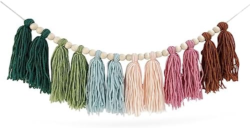 Rainbow Boho Tassel Wall Hanging with Wood Beads
