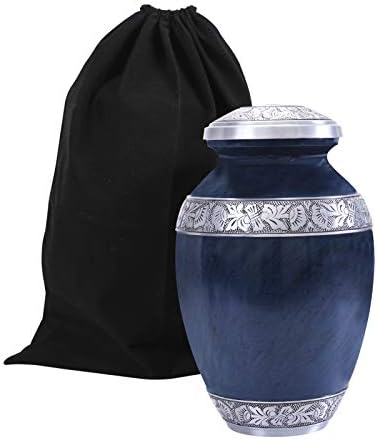 GSM Brands Cremation Urn with Blue Design and Extra Large Capacity