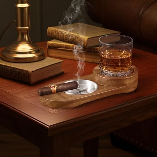 Wooden Cigar Tray with Personalized Engraving Dual Rests and Ashtray