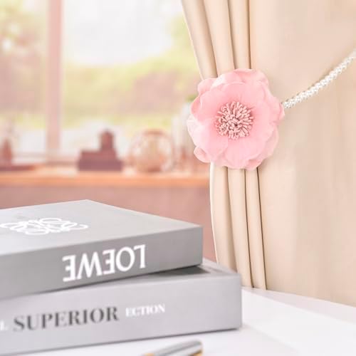 SUQ I OME 2 Pack Magnetic Curtain Tiebacks with Flowers