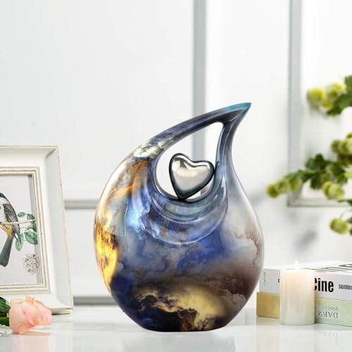 Teardrop Urn with Velvet Bag - Blue Fire Design
