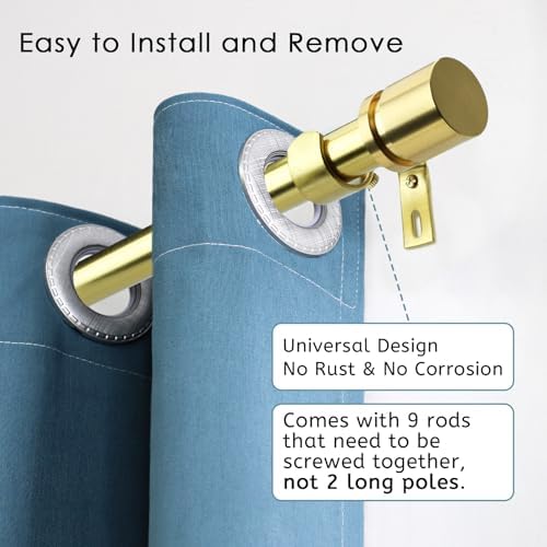 Byondeth Adjustable Curtain Rod 1 Inch Diameter with Gold Aluminum Finials