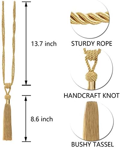 BEL AVENIR Curtain Tiebacks 2 Pack Gold Tassels