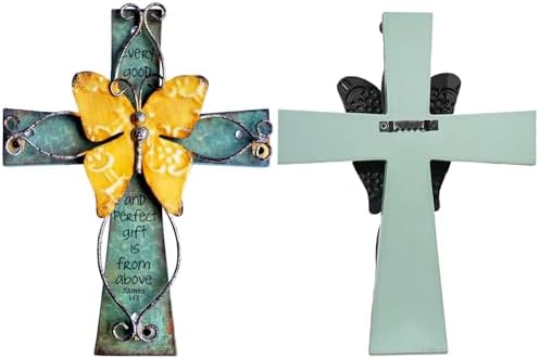 MelinSam Wooden Wall Cross with Inspirational Prayer and Antiqued Metal Butterfly