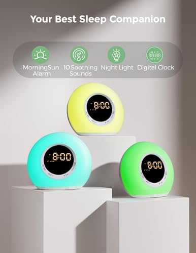 ICODE Alarm Clock with Dimmable Night Light and 10 White Noise Sounds