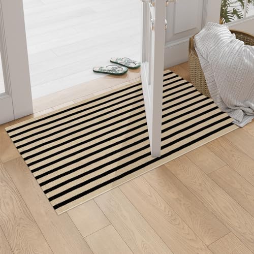 OJIA 24x51 Black and Tan Striped Front Door Rug