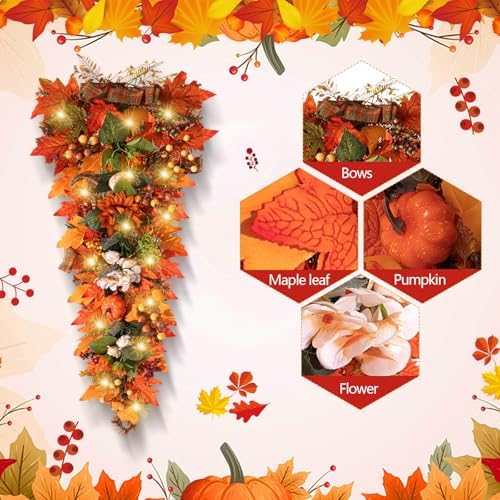 Hotop 36 Inch Fall Harvest Teardrop Swag with LED Light