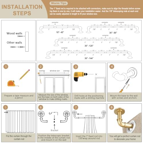 OLV Heavy Duty Curtain Rods 1 Inch Diameter