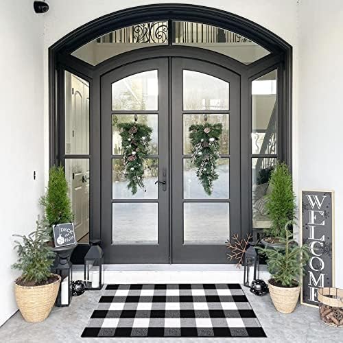SEEKSEE Thick Cotton Buffalo Plaid Rug 275x43 Black and White Checked
