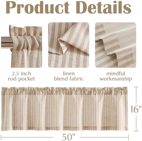 Jinchan Linen Valance Curtain 16 Inch Tan on Beige 1 Panel