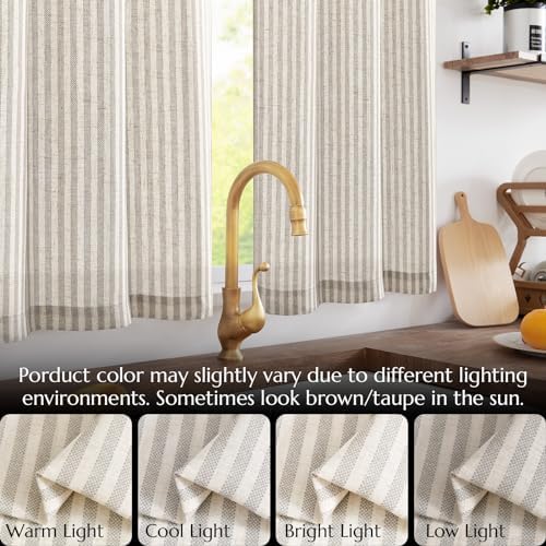 Jinchan Tie Top Linen Kitchen Curtains 2 Panels Taupe Grey