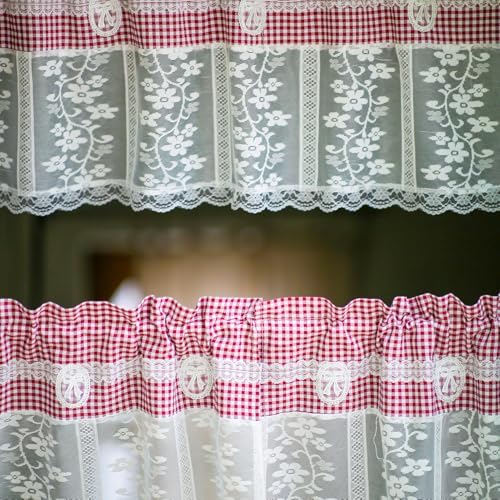 ARTMAGIC Red Plaid Tier Curtain Set with Valance 3pcs