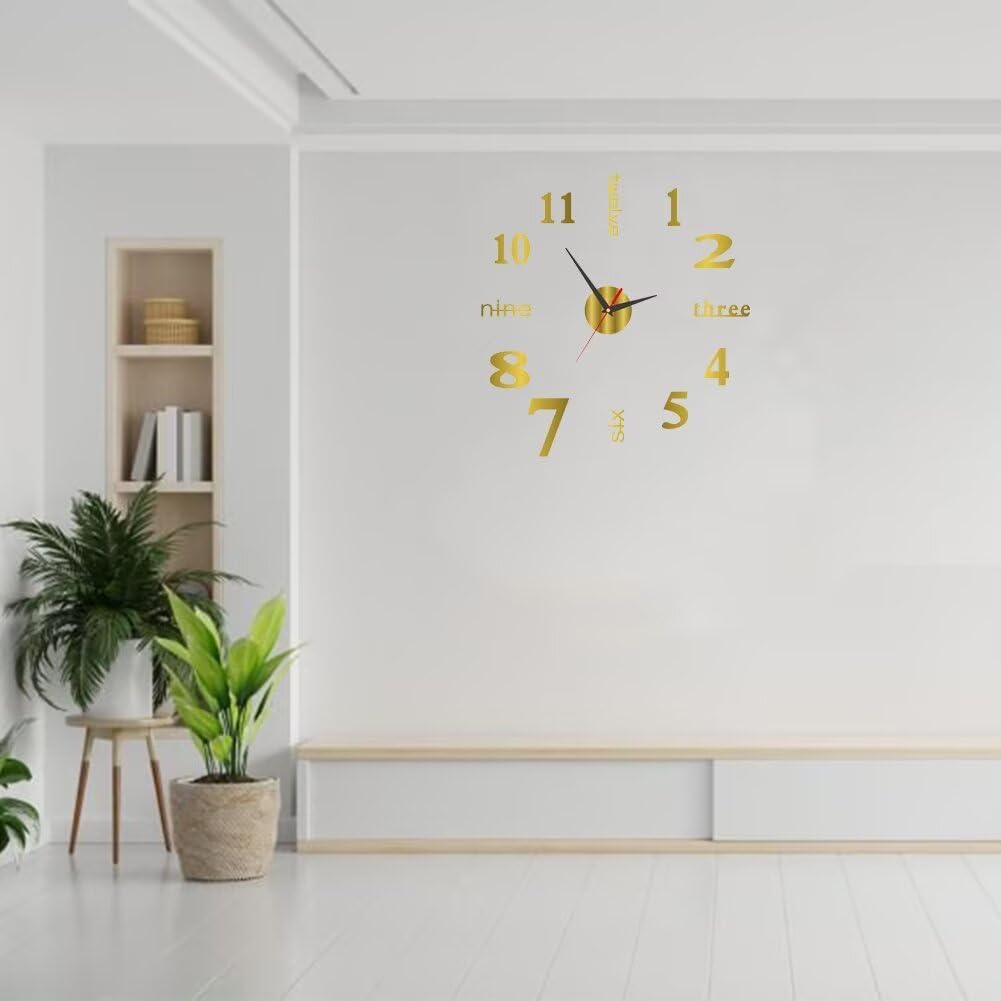 Silent Frameless Wall Clock 157 Inch Gold Acrylic Modern Design