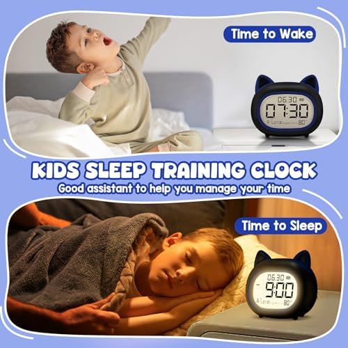 Adorable Cat Alarm Clock for Kids with Night Light