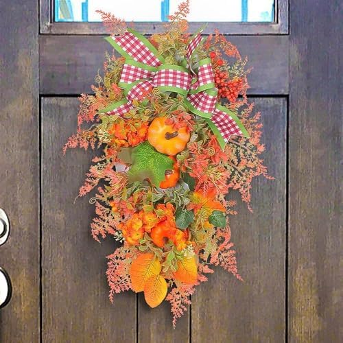 Artificial Fall Teardrop Swag Wreath for Front Door