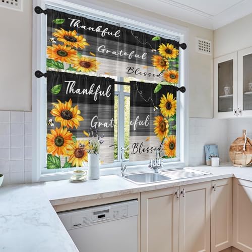 Tayney Rustic Sunflowers Tier Curtain Set for Kitchen and Bathroom