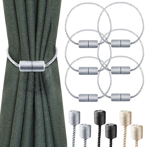 VEAGINS 6 Pack Strong Magnetic Curtain Holdbacks Grey