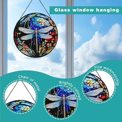 Dragonfly Stained Glass Window Hanging Decor