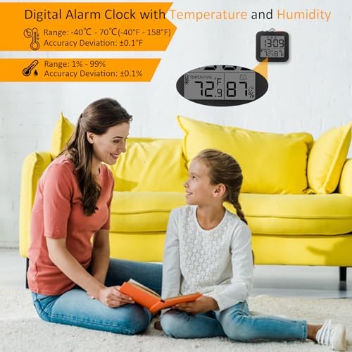 WinFong Small Digital Alarm Clock with 3 Bells and Temperature Humidity