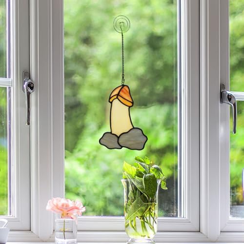 Funny Mushroom Stained Glass Suncatcher for Window