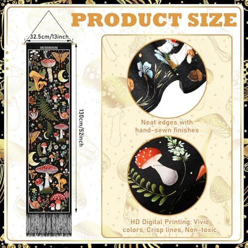 Tegeme Vintage Mushroom Wall Tapestry 52x13 Inch
