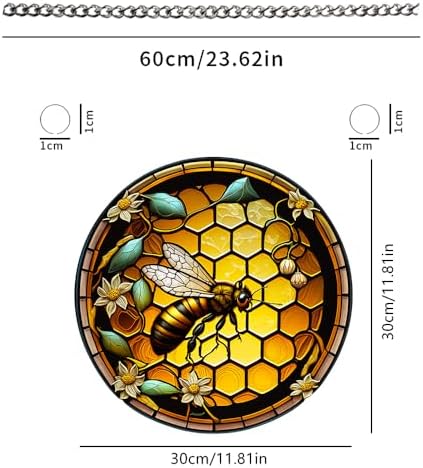 HOTIYOK Retro Yellow Hive Stained Glass Window Decor with Chain