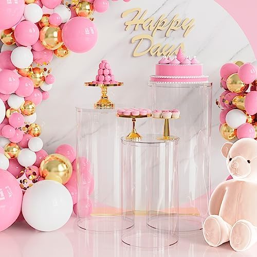 Wokceer 3Pcs Clear Cylinder Pedestal Stand for Party