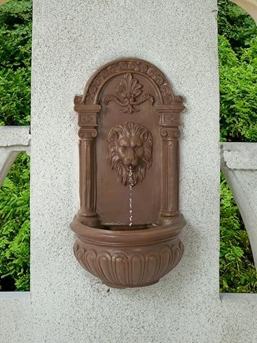 Terra Cotta Lion Wall Fountain - Hanging Design with Ornate Details