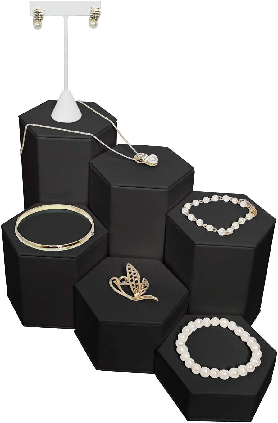 MOOCA Black Leatherette Jewelry Riser Set 6 Pcs