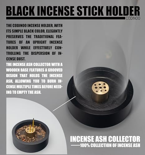 Modern Incense Stick Holder with Glass Ash Catcher Black