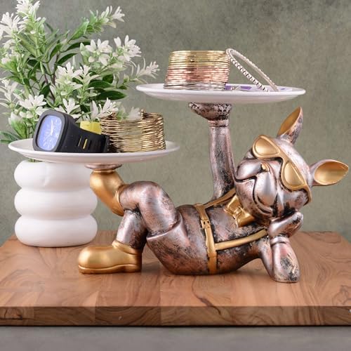 Cute Cool Dog Sculpture with Plate for Home Decor