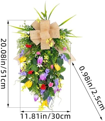 Tulips Teardrop Swag with Burlap Bow and Greenery