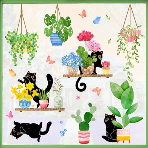 Mfault 115 PCS Spring Summer Black Cat Window Stickers
