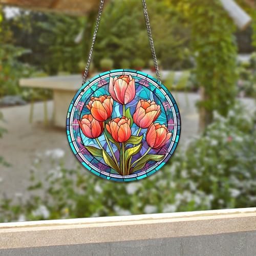 HOTIYOK Red Tulips Flower Acrylic Window Decor