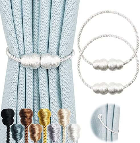 Magnetic Curtain Tiebacks 2 Pack White Rope Holders